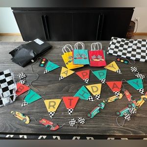 Race car themed birthday party decor